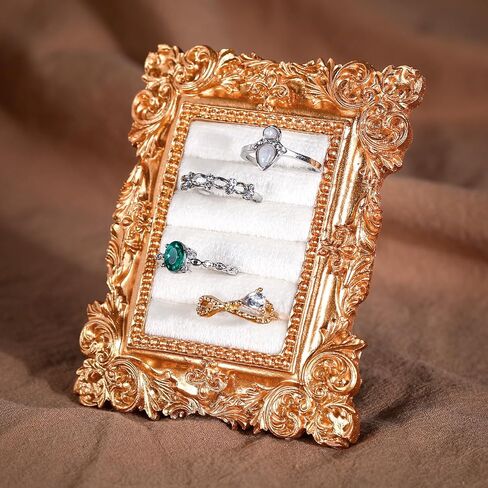 Liliaafar Vintage Ring Holder Round Green Mat Ring Wedding Display Suede Jewelry Box Stand Frame Earring Tray Anniversary Engagement Baroque Organizer Photograph Prop for Women Birthday Gifts in Kuwait