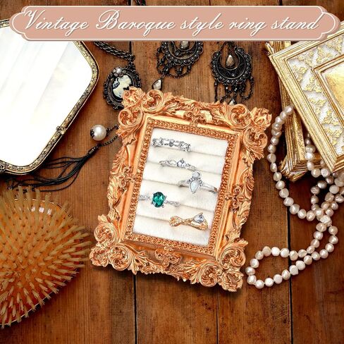 Liliaafar Vintage Ring Holder Round Green Mat Ring Wedding Display Suede Jewelry Box Stand Frame Earring Tray Anniversary Engagement Baroque Organizer Photograph Prop for Women Birthday Gifts in Kuwait