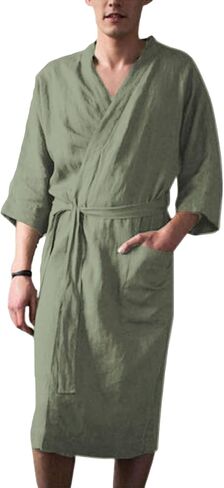 رجال يابانيون على الطراز الياباني كيمونو رد حمام مزيج 3/4 أكمام كارديجان رداء الذكور ذكور ذكور ألوان صلبة في ملابس نوم in Kuwait