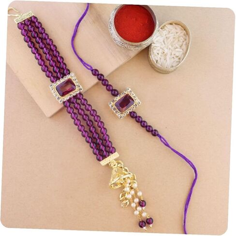 I Jewels Indian Festival Designer Bhaiya Bhabhi Hanging Lumba Rakhi Combo Set for Rakshabhandan Special (R010Sb-G-CO) in Saudi Arabia