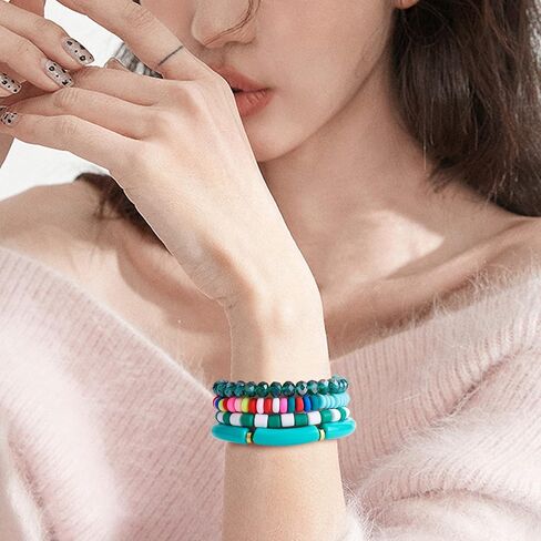 8pcs مجموعة سوار Heishi Surfer - سوار قابلة للتكديس preppy سوار الخيزران الأنبوبية الاصطناعية jasper و bead bead stretch stretch الجمالية بوهو المجوهرات in Kuwait