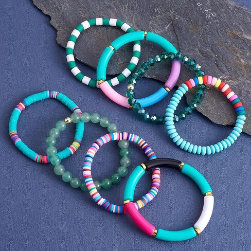 8pcs مجموعة سوار Heishi Surfer - سوار قابلة للتكديس preppy سوار الخيزران الأنبوبية الاصطناعية jasper و bead bead stretch stretch الجمالية بوهو المجوهرات in Kuwait