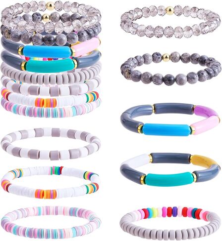 8pcs مجموعة سوار Heishi Surfer - سوار قابلة للتكديس preppy سوار الخيزران الأنبوبية الاصطناعية jasper و bead bead stretch stretch الجمالية بوهو المجوهرات in Kuwait