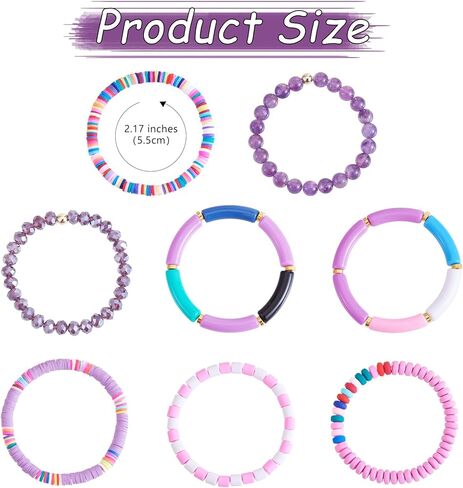 8Pcs Heishi Surfer Bracelet Set - Stackable Preppy Bracelet Acrylic Bamboo Tube Bracelet Synthetic Imperial Jasper & Glass Bead Stretch Bracelets Aesthetic Boho Jewelry in Saudi Arabia
