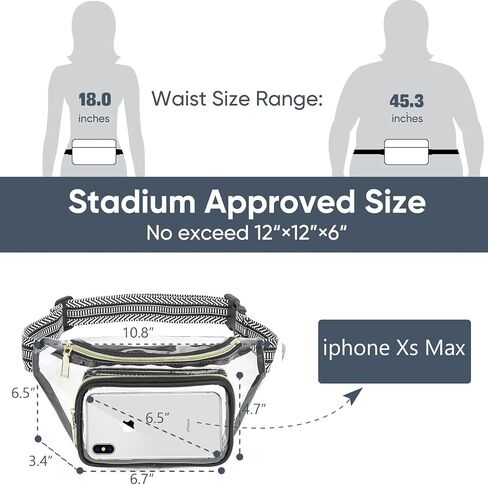 وافقت Clear Fanny Pack Stadium على حقيبة واضحة لأحداث الاستاد حقيبة حزام كبيرة للنساء Crossbody Bag Bag Bag With مع حزام قابل للتعديل للحفل الرياضي ، الأبيض in Saudi Arabia