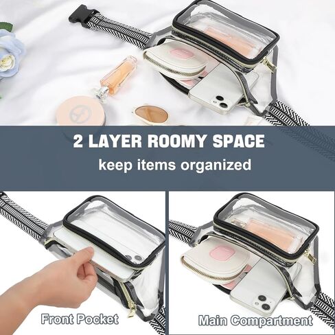 وافقت Clear Fanny Pack Stadium على حقيبة واضحة لأحداث الاستاد حقيبة حزام كبيرة للنساء Crossbody Bag Bag Bag With مع حزام قابل للتعديل للحفل الرياضي ، الأبيض in Saudi Arabia