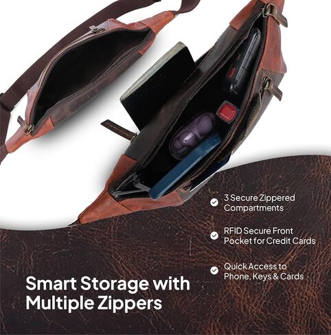 Leather Fanny Pack Crossbody Bag (10x6x2) Hands-Free Sling Bags With Adjustable Straps in Saudi Arabia