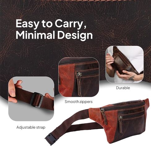 Leather Fanny Pack Crossbody Bag (10x6x2) Hands-Free Sling Bags With Adjustable Straps in Saudi Arabia