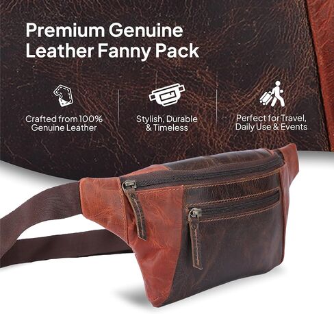 Leather Fanny Pack Crossbody Bag (10x6x2) Hands-Free Sling Bags With Adjustable Straps in Saudi Arabia