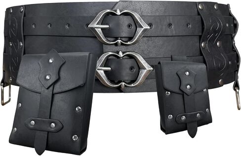 3PCs Medieval Fanny Pack Accessory Set, Renaissance Fanny Pack, Vintage Viking Wide Belt for LARP Events in Kuwait