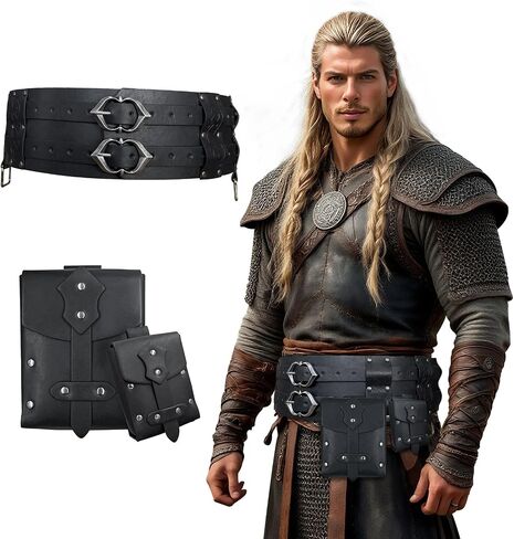3PCs Medieval Fanny Pack Accessory Set, Renaissance Fanny Pack, Vintage Viking Wide Belt for LARP Events in Kuwait