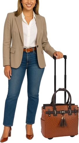 JKM & Company Rolling Bac Bag for Women | حقيبة مصممة بعجلات | يناسب 13-17 "أجهزة الكمبيوتر المحمولة | حالة كمبيوتر السفر المكتبية (مانهاتن) in Kuwait
