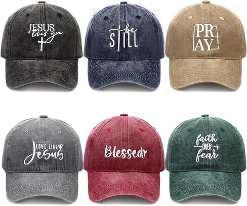 6 Pack Christian Hats for Men Women Jesus Baseball Caps Christian Gifts Washed Cotton Faith Adjustable Religious Embroidered Hats in 6 Colors for Pastor Thanksgiving Christmas in Saudi Arabia