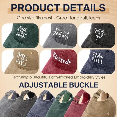 6 Pack Christian Hats for Men Women Jesus Baseball Caps Christian Gifts Washed Cotton Faith Adjustable Religious Embroidered Hats in 6 Colors for Pastor Thanksgiving Christmas in Saudi Arabia