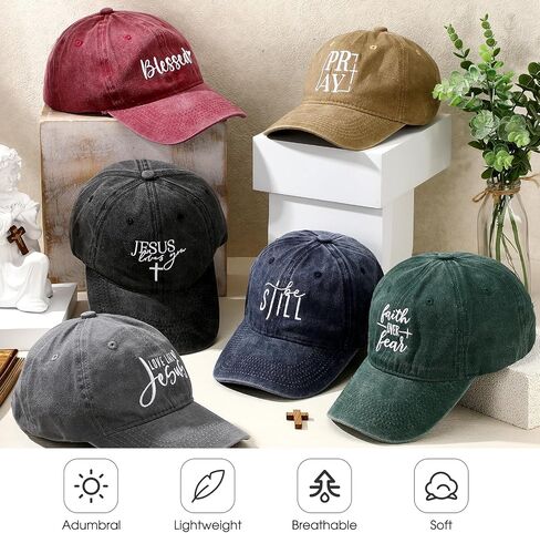 6 Pack Christian Hats for Men Women Jesus Baseball Caps Christian Gifts Washed Cotton Faith Adjustable Religious Embroidered Hats in 6 Colors for Pastor Thanksgiving Christmas in Saudi Arabia