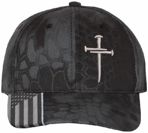 Christian Cross Baseball Cap, Religious 3 Nail Design, Typhoon CAMO HAT Jesus Christian Hat Choices mesh Back or USA Flag Brim Adjustable Hat and Free Decal. in Saudi Arabia