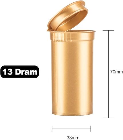 Multi-Use Airtight Empty Pill Bottles, 13 Dram Child Resistant Plastic Pop Top Bottle Organizer for Supplements, Vitamins & Medicines, 12 Pack (Gold Opaque) in Kuwait