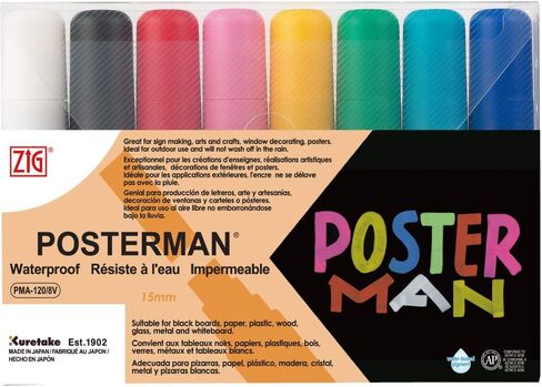 Zig Posterman Broad Tip Markers, Multicolor, 8-Pack in Kuwait