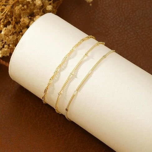 أساور ذهبية للنساء العصرية ، سوار الذهب المطلي 14K مطلي بالذهن غير مشوهة للماء المجوهرات الذهبية الحرة قابلة للتعديل قابلة للتعديل in Kuwait