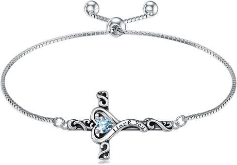 Toupop Birthstone Cross Bracelet for Women 925 Sterling Silver Cross Bracelet I Love You Jewelry عيد ميلاد هدايا عيد الميلاد لصديقتها زوجة in Saudi Arabia