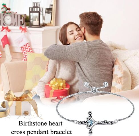 Toupop Birthstone Cross Bracelet for Women 925 Sterling Silver Cross Bracelet I Love You Jewelry عيد ميلاد هدايا عيد الميلاد لصديقتها زوجة in Saudi Arabia
