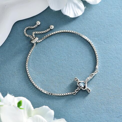 Toupop Birthstone Cross Bracelet for Women 925 Sterling Silver Cross Bracelet I Love You Jewelry عيد ميلاد هدايا عيد الميلاد لصديقتها زوجة in Saudi Arabia