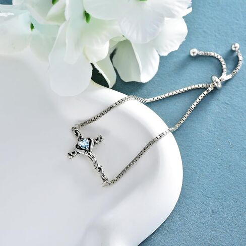 Toupop Birthstone Cross Bracelet for Women 925 Sterling Silver Cross Bracelet I Love You Jewelry عيد ميلاد هدايا عيد الميلاد لصديقتها زوجة in Saudi Arabia