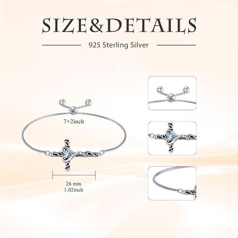 Toupop Birthstone Cross Bracelet for Women 925 Sterling Silver Cross Bracelet I Love You Jewelry عيد ميلاد هدايا عيد الميلاد لصديقتها زوجة in Saudi Arabia