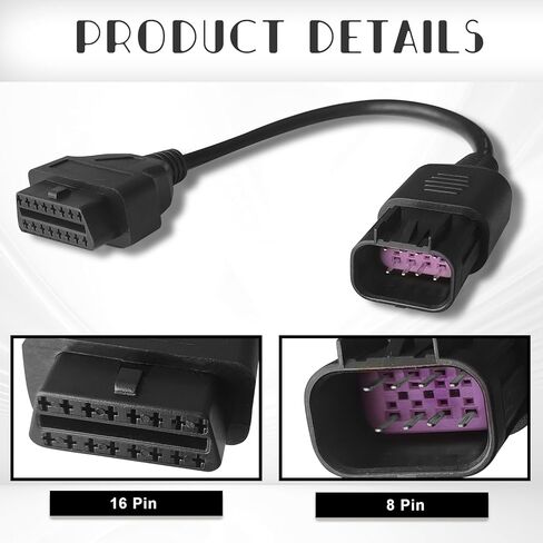 محول دراجة نارية ملائمة لـ OBD2 8Pin إلى 16Pin OBD Scanostic Scenser Adapter Moster 16 موصل PIN متوافق مع ATV Polaris Slingshot RZR in Saudi Arabia