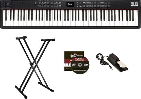 بيانو المسرح من Roland RD-08 - حزمة سوداء مع حامل قابل للتعديل، ودواسة مستدامة، ودروس البيانو عبر الإنترنت، وأقراص DVD التعليمية لأوستن بازار in Kuwait