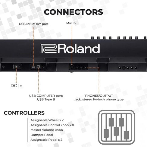 بيانو المسرح من Roland RD-08 - حزمة سوداء مع حامل قابل للتعديل، ودواسة مستدامة، ودروس البيانو عبر الإنترنت، وأقراص DVD التعليمية لأوستن بازار in Kuwait