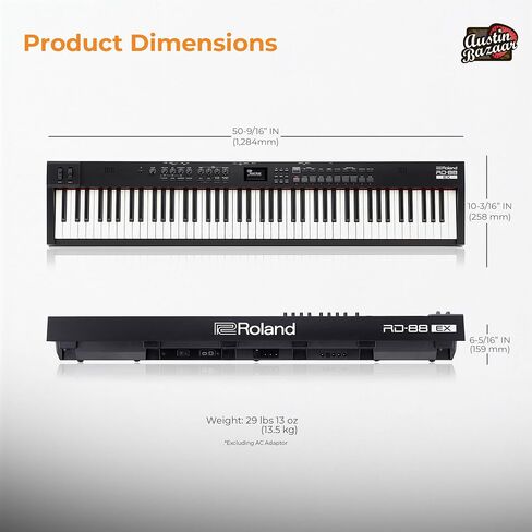 بيانو المسرح من Roland RD-08 - حزمة سوداء مع حامل قابل للتعديل، ودواسة مستدامة، ودروس البيانو عبر الإنترنت، وأقراص DVD التعليمية لأوستن بازار in Kuwait