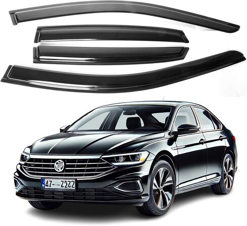 Fits for Volkswagen (VW) Jetta 2019 2020 2021 2022 2023 2024 Smoke Window Visor Set - Sun, Rain, and Vent Protection, 4-Pieces Tape-On Window Deflector Guard Kit in Saudi Arabia