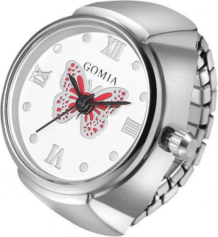 Lancardo Ring Watch for Women Elastic Band Butterfly Arabic Numerals Dial Quartz Movement Bling Silver Tone Finger Watch in Kuwait