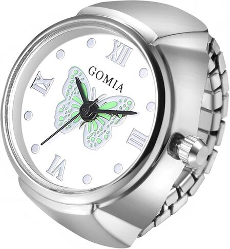 Lancardo Ring Watch for Women Elastic Band Butterfly Arabic Numerals Dial Quartz Movement Bling Silver Tone Finger Watch in Kuwait