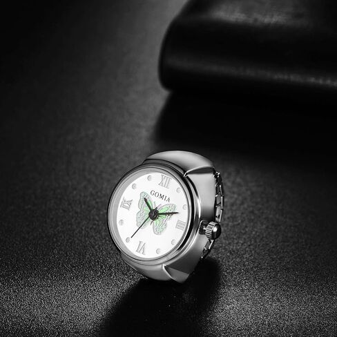 Lancardo Ring Watch for Women Elastic Band Butterfly Arabic Numerals Dial Quartz Movement Bling Silver Tone Finger Watch in Kuwait
