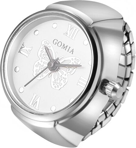 Lancardo Ring Watch for Women Elastic Band Butterfly Arabic Numerals Dial Quartz Movement Bling Silver Tone Finger Watch in Kuwait