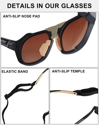 Polarized Sunglasses for Men Women, UV Protection, Light Shields Design with Elastic Strap, Ideal for Cycling Running Fishing Outdoor Sport, Brown in Saudi Arabia