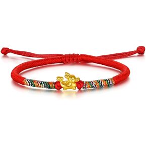 24K Solid Gold Bracelets, Real Pure Gold Bracelet Chinese Zodiac Jewelry Adjustable Braided Bracelet Rabbit Dragon Dog Piggy for Women Men Girlfriend in Saudi Arabia