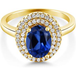 Gem Stone King 18K Yellow Gold Plated Silver 8X6MM Oval Gemstone Birthstone Double Halo Engagement Ring | Wedding Anniversary Promise Ring For Women | Size 5,6,7,8,9 in Saudi Arabia