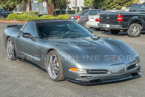 Replacement for 1997-2004 Chevrolet Corvette C5 All Models | ZR1 Extended Style Front Bumper Lip Splitter Side Skirts Panel Pair & Rear Trunk Wing Spoiler (ABS Plastic - Painted Glossy Black) in Kuwait