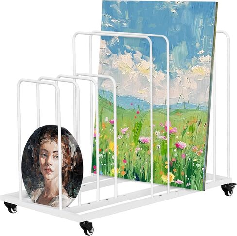 lukar Art Canvas Storage Rack with Wheels, Adjustable Art Storage Rack Metal Artwork Storage Stand for Canvas Boards, Drawing Board, Panels, Printed Matter, Paper Pad for Art Studios in Kuwait