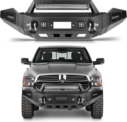 SCITOO Heavy Duty Steel Front Bumper fit for 2013-2018 for Dodge for Ram 1500 Texture Black Bumper,with Red D-ring and LED Lights in Saudi Arabia