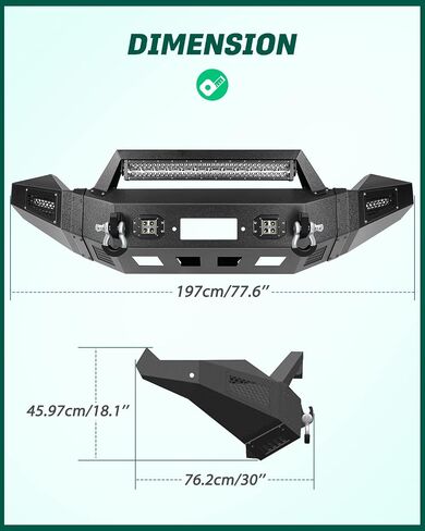 SCITOO Heavy Duty Steel Front Bumper fit for 2013-2018 for Dodge for Ram 1500 Texture Black Bumper,with Red D-ring and LED Lights in Saudi Arabia