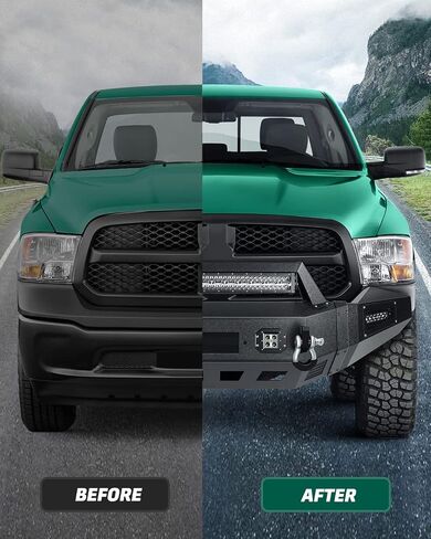 SCITOO Heavy Duty Steel Front Bumper fit for 2013-2018 for Dodge for Ram 1500 Texture Black Bumper,with Red D-ring and LED Lights in Saudi Arabia