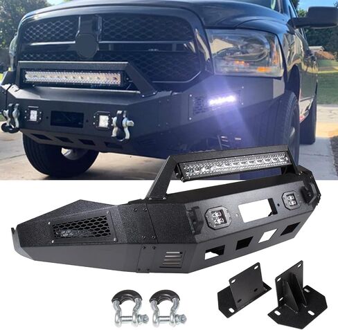 SCITOO Heavy Duty Steel Front Bumper fit for 2013-2018 for Dodge for Ram 1500 Texture Black Bumper,with Red D-ring and LED Lights in Saudi Arabia