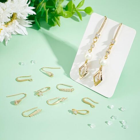 UniCraftale حوالي 20pcs النحاس Micro Pave واضحة Zirconia kistring خطافات حقيقية 18K مطلي بالذهب الخطاف مع الحلقة و 40pcs الأذن البلاستيك طول 17 ملم للمجوهرات DIY لصنع النتائج in Saudi Arabia