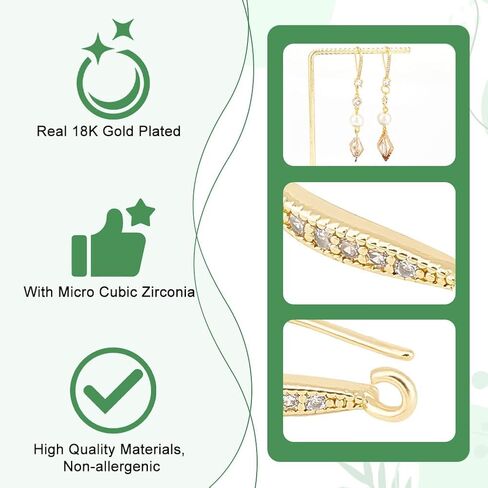 UniCraftale حوالي 20pcs النحاس Micro Pave واضحة Zirconia kistring خطافات حقيقية 18K مطلي بالذهب الخطاف مع الحلقة و 40pcs الأذن البلاستيك طول 17 ملم للمجوهرات DIY لصنع النتائج in Saudi Arabia