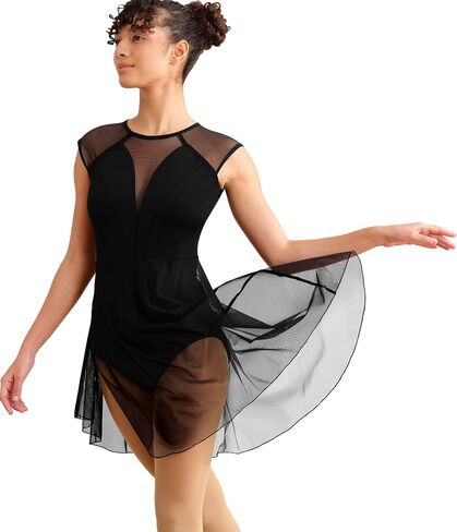 WYHDY Lyrical Dance Costume for Women Contemporary Dance Dress Cap Sleeve Crew Neck Removable Padding Hollow Back Mesh Design in Kuwait