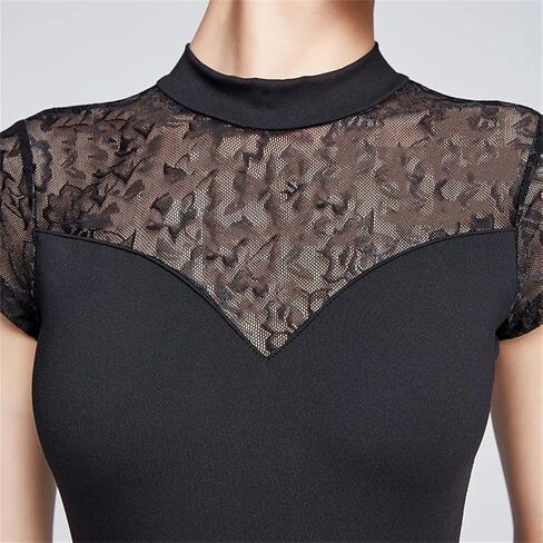 Women Ballet Leotards Gymnastics Bodysuit Lace Splice Dance Wear High Necked Ballets Bodysuits in Saudi Arabia